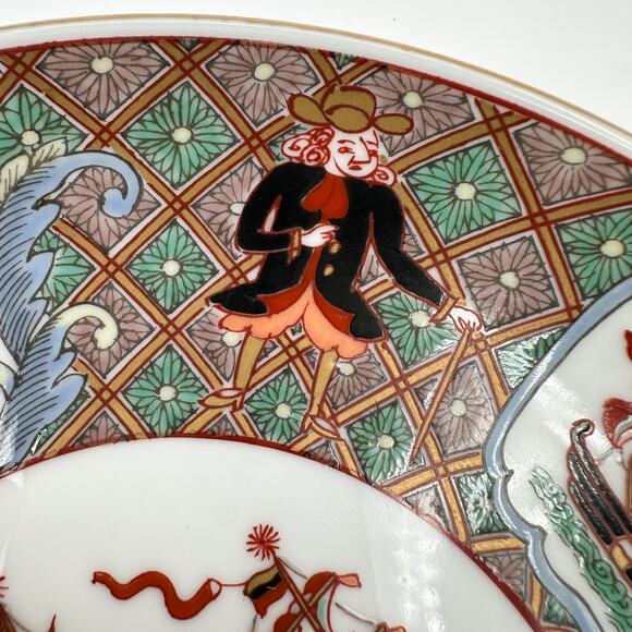 Japanese Imari Tachikichi Plate – Nanban Ship & Traders Motif Vintage - Picture 4 of 12